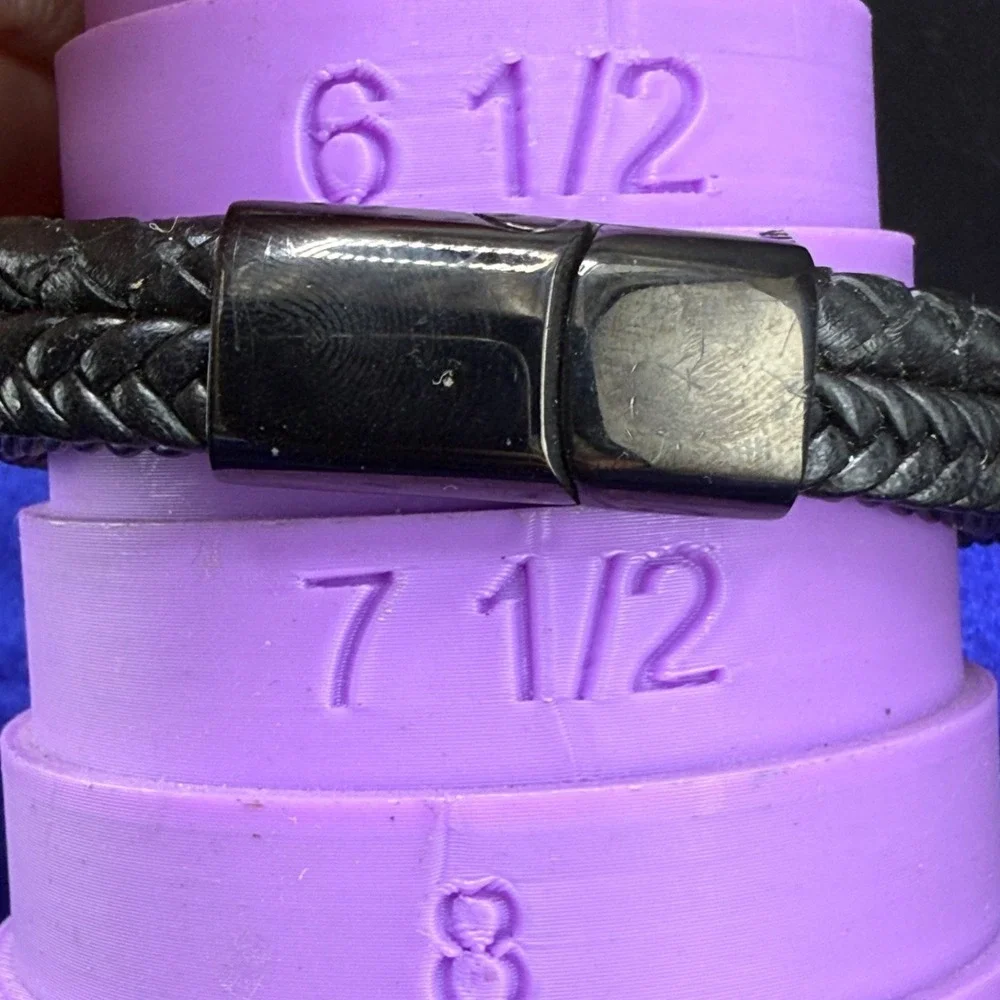 Men Engraved Bracelet Black Faux Leather Layered Engraved Love You Forever 7.5”